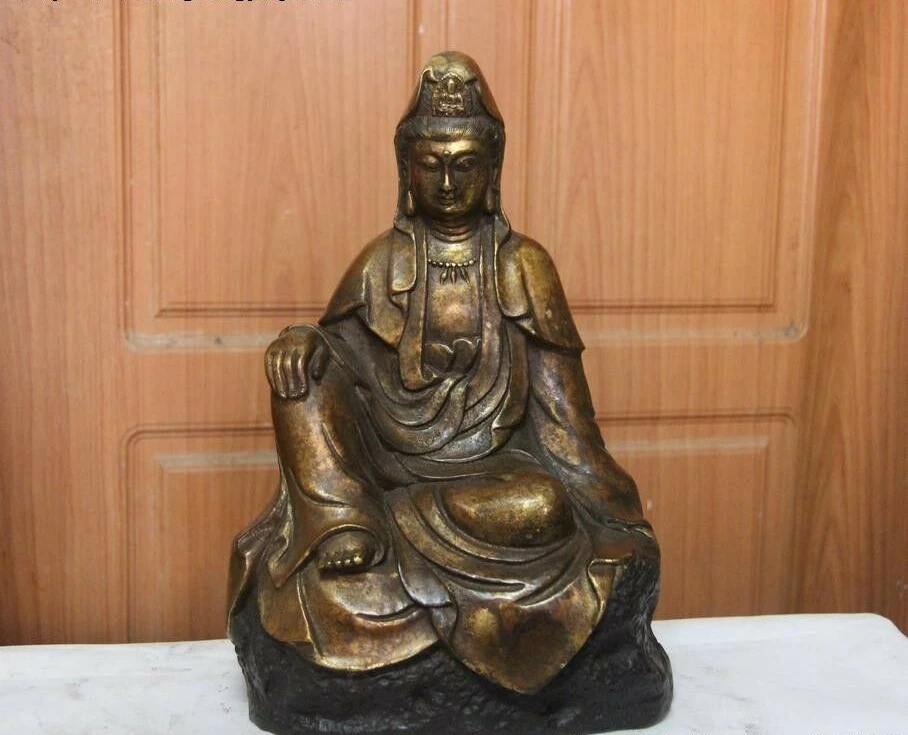 

11" Tibet Copper Bronze Free Goddess Kwan-Yin Guanyin Bodhisattva Buddha Statue