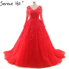 Long Sleeves Sexy Big Red Wedding Dresses Deep-V Embroidery Sequined Tulle Bridal Gown 2017 Robe De Mariee Real Photo