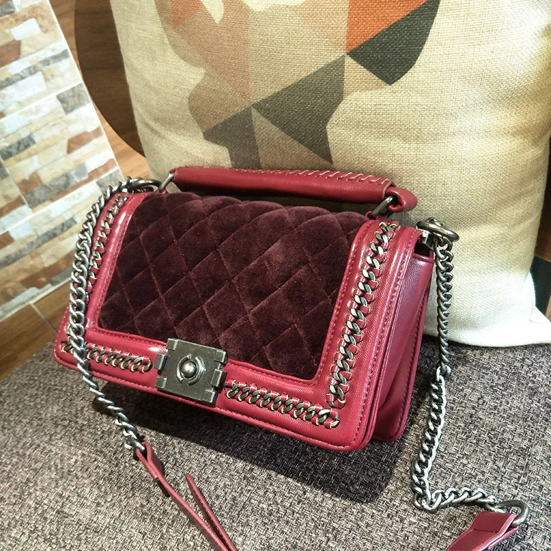 

brand lattice quilted shoulder bag vintage branded velvet bag fashion chain crossbody bags for women 2018 female handbag