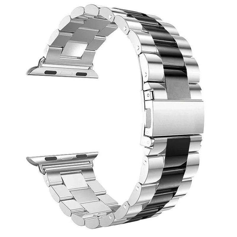 Нержавеющая сталь ремешок переходник для iwatch Apple Watch серии 3 1 2 38 мм 42 мм браслет на запястье Ссылка ремень браслет Цвета: черный, золотистый, серебристый - Цвет ремешка: silver black