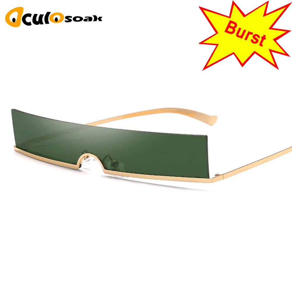 One-piece sunglasses women rimless red blue rectangular sun glasses for men vintage retro uv400 metal gafas de sol