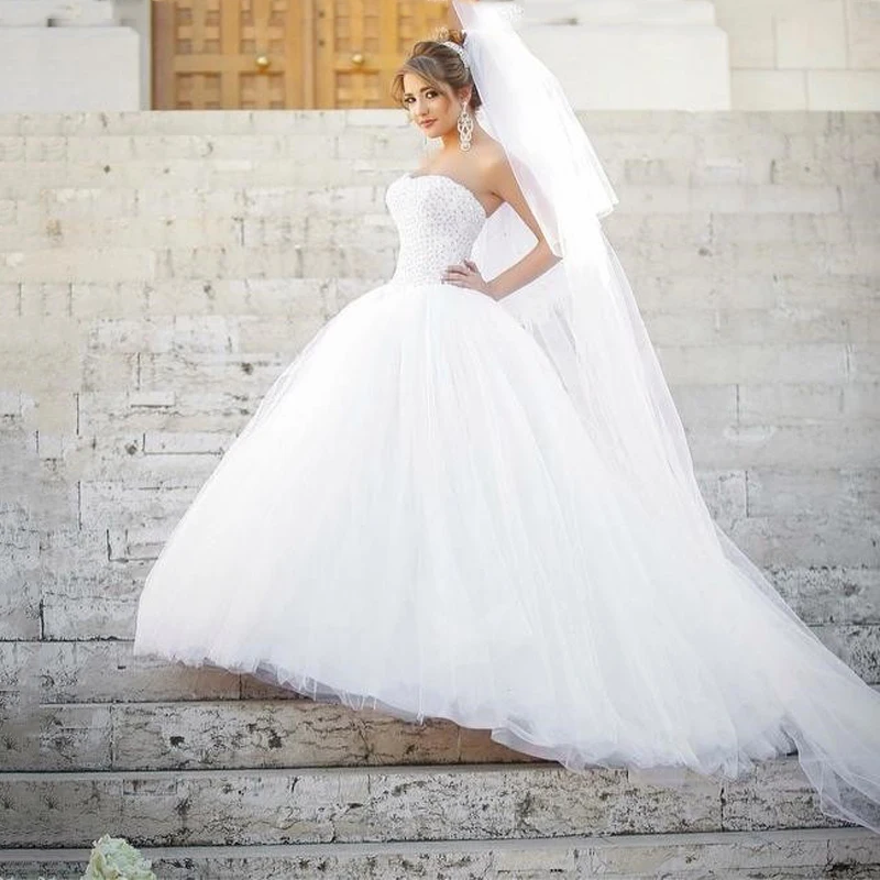 Luxury Custom Sweetheart Shining Pearl Is A Strapless Lace Puffy
