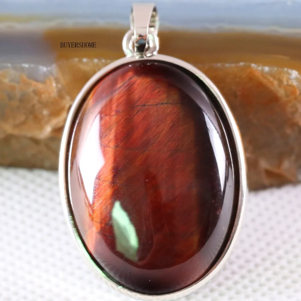 Серебристый Овальный бисер из натурального камня, красный тигровый глаз, женское ожерелье, подвеска, 1 шт. K670