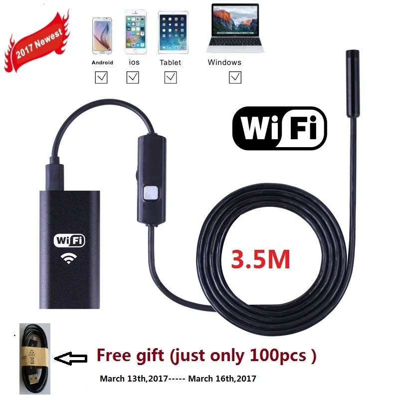 WI-FI USB эндоскопа Камера 8 мм инспекционной endoskop 3.5 М HD Эндоскопическая Android Оконные
