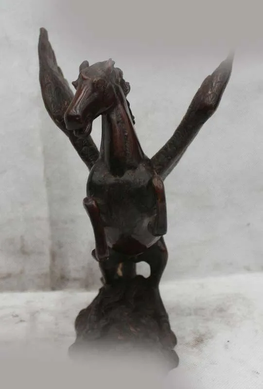 

10" China Chinese Folk Fengshui Bronze Stand Fu Foo Zodiac Year Fly Horse Statue
