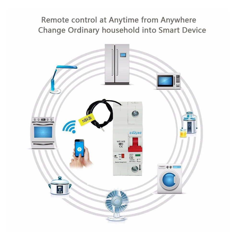 1P 40A Wi-Fi Смарт-выключатель автоматический повторитель защита от перегрузки и короткого замыкания для Amazon Alexa и Google home