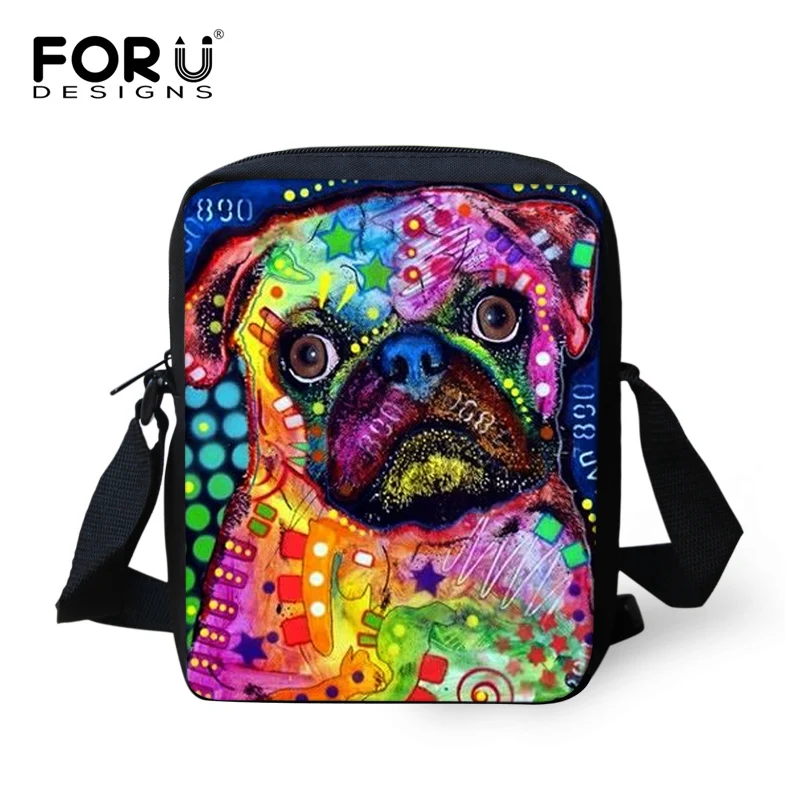 FORUDESIGNS Women Messenger Bags Colorful Pet Dog Printing Shoulder Bag Girls Cross Body Bag Pug Bulldog Messenger-Bag for Woman
