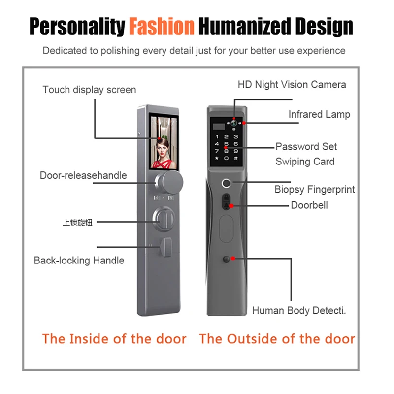 IL5 Smart Automatic Peephole Video WIFI Cloud Lock Fingerprint Password Remote Control Key APP Unlock Door Viewer Bell Camera