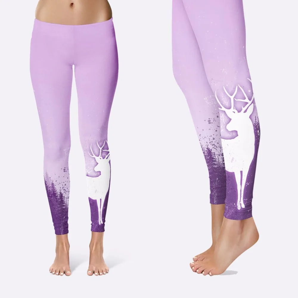 SexeMara/2018 Новая мода печатных 3D для женщин леггинсы для фиолетовый зеленый оттенок Wapiti фитнес брюки девочек Mid большой разме