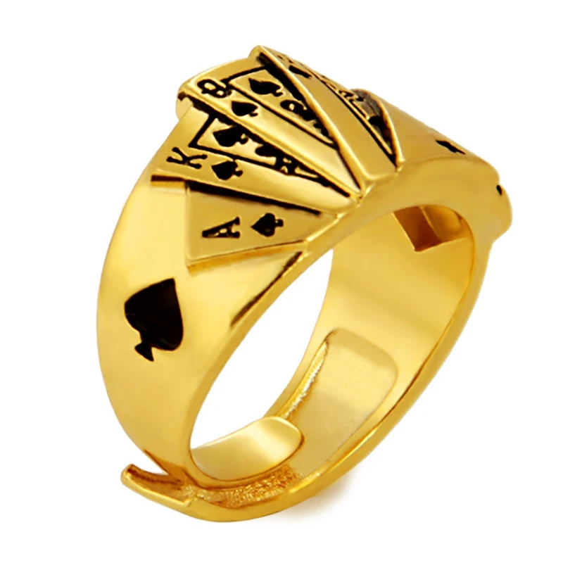 New No Fade 24k Sand Gold Rings for Men Personality Poker Designer Open Rings India Jewelry