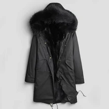 Модное пальто из натурального меха енота, Мужская теплая Толстая Меховая куртка, парка с капюшоном, длинная Стильная мужская парка из натурального меха, натуральный мех кожа, пальто