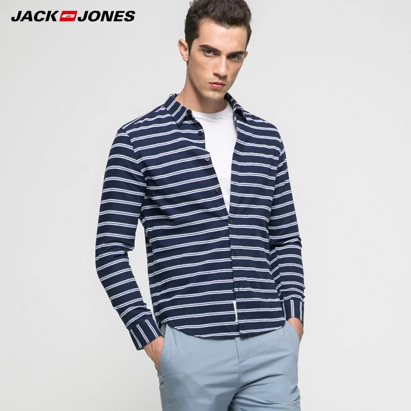 جاك جونز العلامة التجارية 2018 جديد منتظم القطن الذكية عارضة نمط كامل طول الأكمام بدوره إلى أسفل طوق الذكور قمصان | 217105509