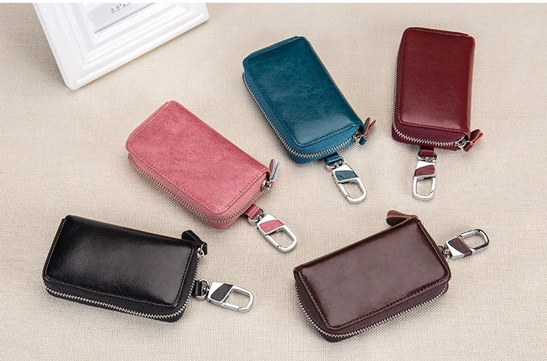 Кожаный чехол-кошелек для ключей от бренда westкрик с масляным воском для автомобиля на молнии, органайзер для ключей, простой держатель с 12 крючками для ключей