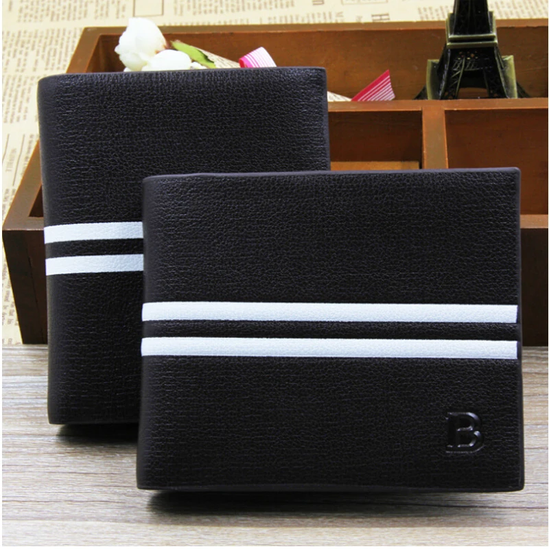 

Classic Solid Leather Men's Wallets Purse For Man Striped Designer Male Credit Card Holders