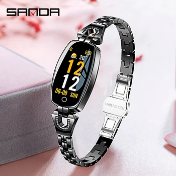 

SANDA 2019 New style women smart watch color screen multifunction fashion wrist strap watch waterproof touch screen wristband