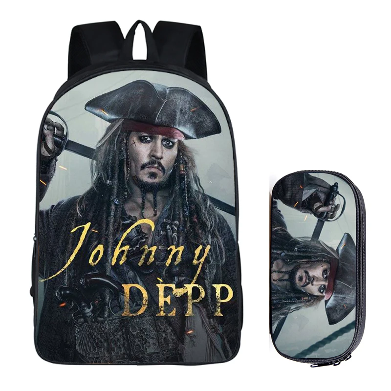 

Japanese Anime Pirates of the Caribbean 2PC Set with Pencil Case Student Backpacks DIY Printing School Bags For Kids Book Bag