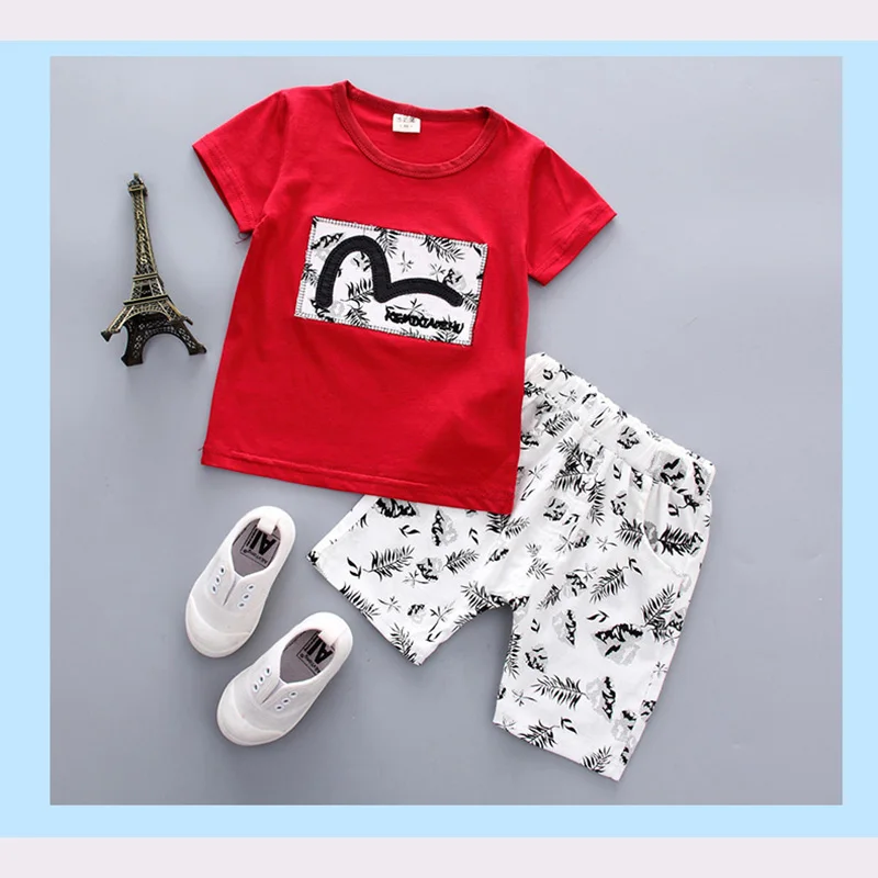 Комплекты одежды для маленьких мальчиков и девочек с растительным принтом, детская одежда для мальчиков и девочек, модная футболка+ штаны, детский летний костюм из 2 предметов для малышей