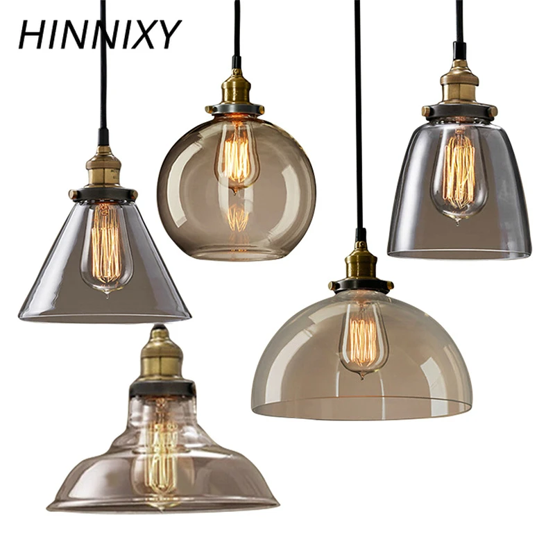 

Hinnixy Vintage Amber Galss Pendant Lights E27 Edison Light Bulb Droplight Industrial Decoration For Kitchen Restaurant Loft Bar