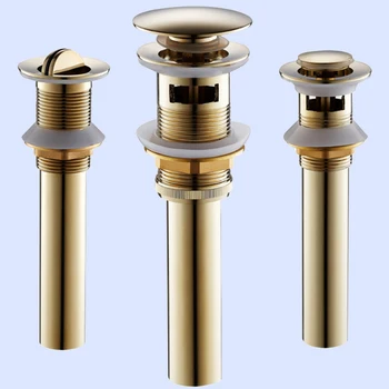 

Gold Pop Up Drainer Brass Bath Basin Sink Turn Round with Overflow Luxury Brush WC Bathroom Sink Waste Drain without Overflower
