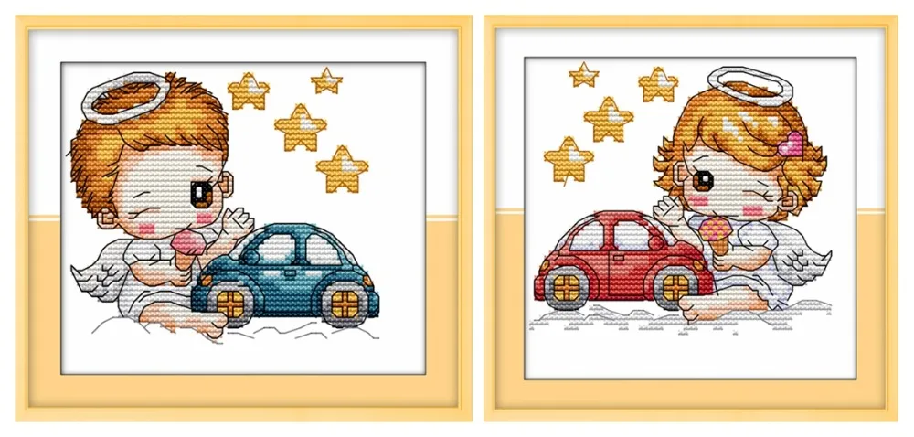 

Car Boy girl lovers cross stitch kit kid pattern count print DMC color 18ct 14ct 11ct embroidery DIY handmade needlework plus