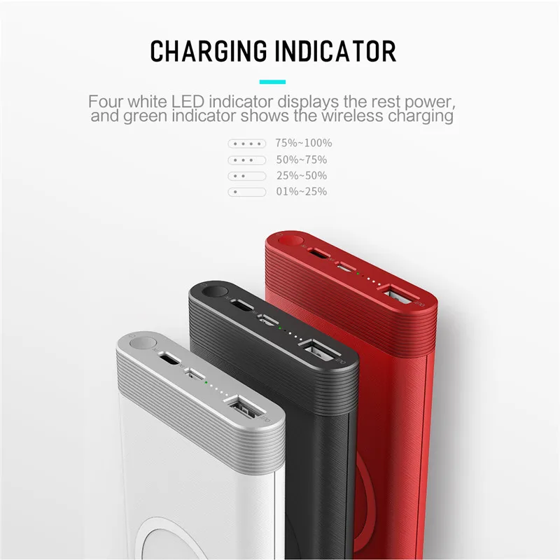 ROCK Power Bank 10000mah QI Wireless Charger Portable External Battery Built-in Powerbank For iPhone X 8 Samsung S8 S9 Plus