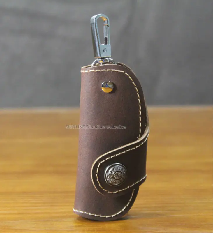 Винтажный женский и мужской бумажник для ключей из натуральной кожи с натуральным лицевым покрытием, чехол для ключей от машины, кожаный брелок, сумка коричневого цвета MC804
