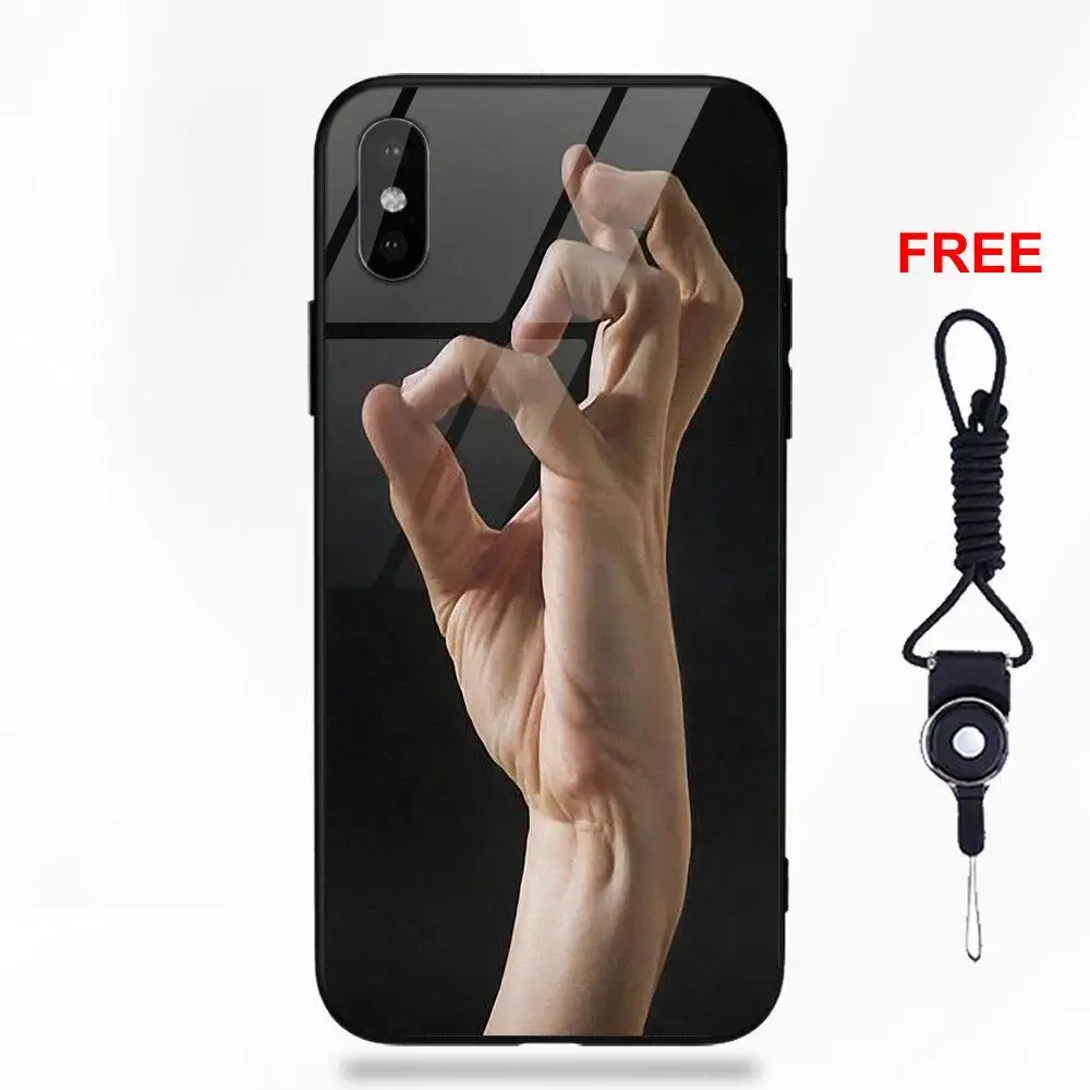 Vvcqod For Apple iPhone X XS Max XR 5 5C 5S SE 6 6S 7 8 Plus Silicone TPU Frame Tempered Glass Protective Case Bad Hand On Wood