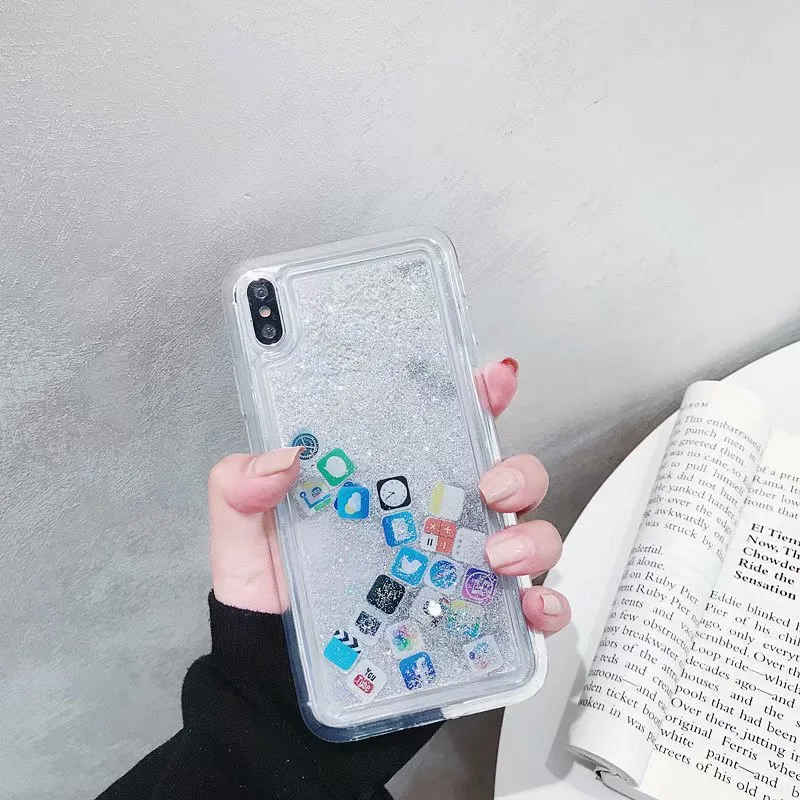 DISCASE Luxury Glitter Phone Case For iphone XS XR XS MAX Cute Liquid Quicksand Icon For iphone X 6 6s 8 7 plus Back Case Cover - Цвет: silver