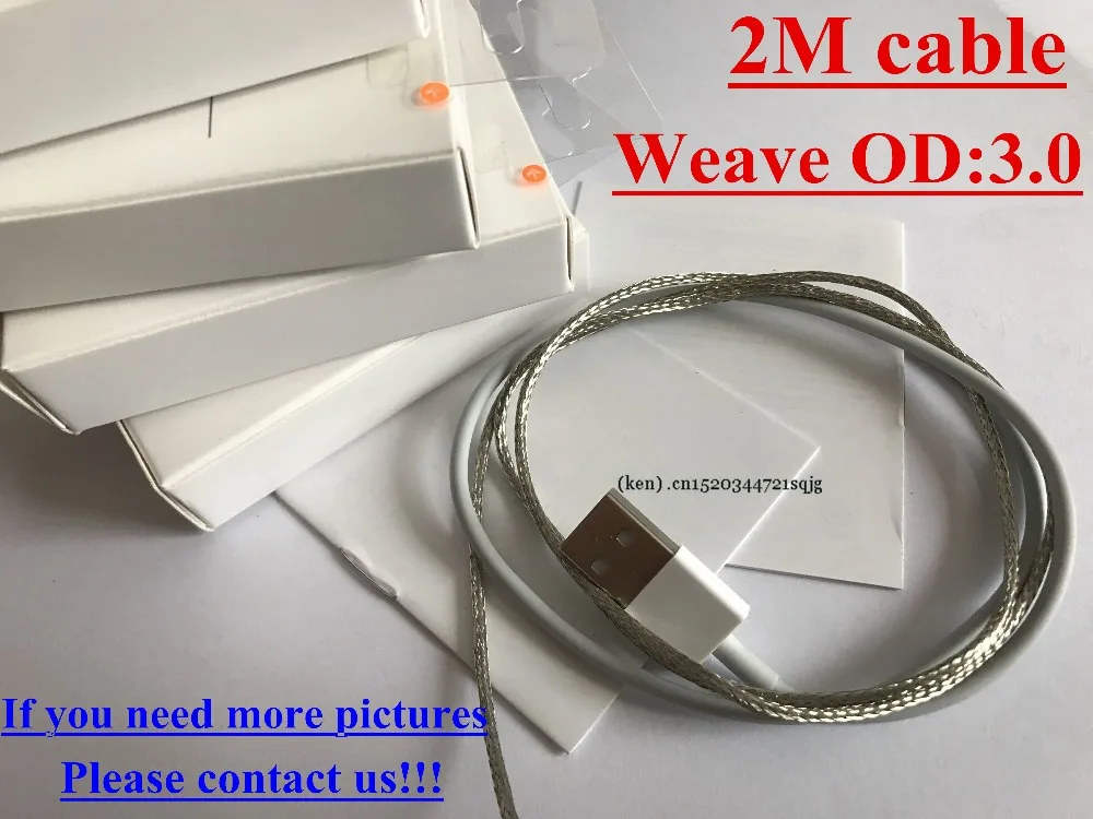 

10pcs/lot AAAA+ quality 2m/6FT Metal braided OD 3.0mm Data USB Sync Charger Cable For iXR 5 6 6s 7 plus 8 X ipad with retail box