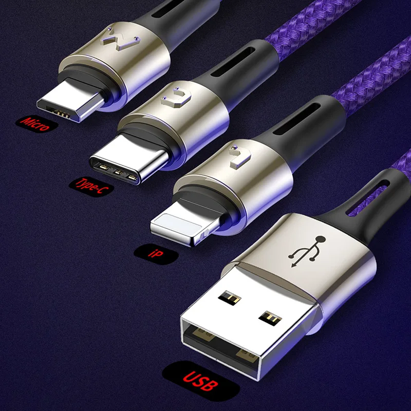 Usb-кабель Baseus 3 в 1 для iPhone Xs Max XR, кабель для быстрой зарядки, кабель USB type-C для Xiaomi Redmi Note 7 Pro, кабель Micro usb