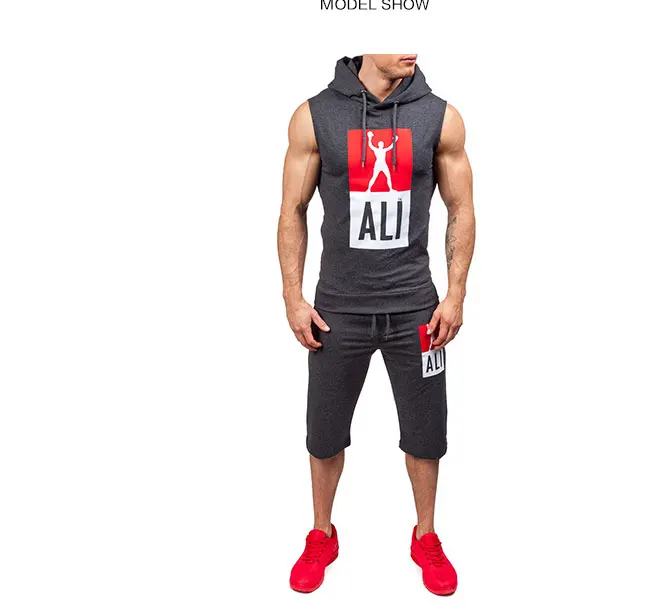 SUKIWML без рукавов толстовки + брюки комплект 2018 новый бренд мужской спортивный костюм для тренировок на открытом воздухе Для мужчин комплект
