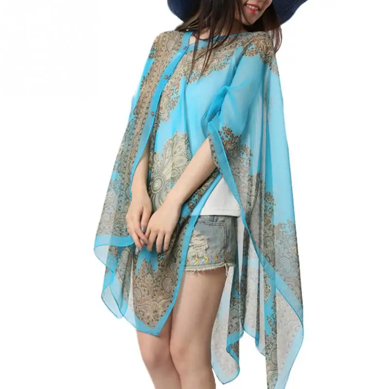 

Chiffon Shirt Sun Protection Clothing Shawl Women Long Thin Blouse Long-sleeved Clothing Vacation Tourism Sunscreen Shirt #137