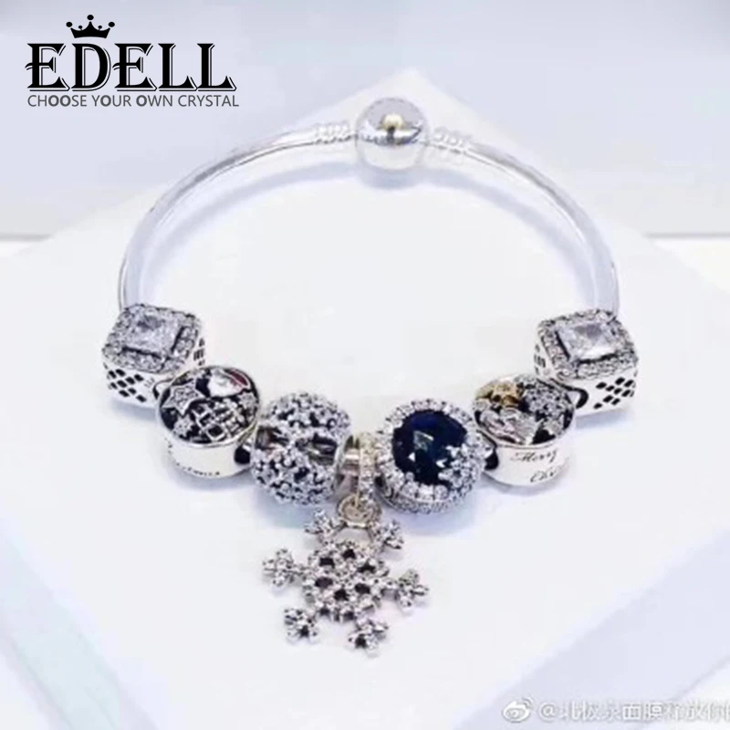 

EDELL 100% 925 Sterling Silver Winter Christmas Bracelet Set Teardrop Snowflake Santa Charm Woman Charming Gift Original Jewelry