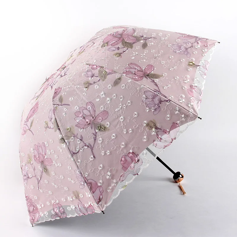 

Simanfei New Arrival High Quality Lily Pattern Women's Umbrella UV Proof Sunshade Umbrella Black Coating Female Paraguas