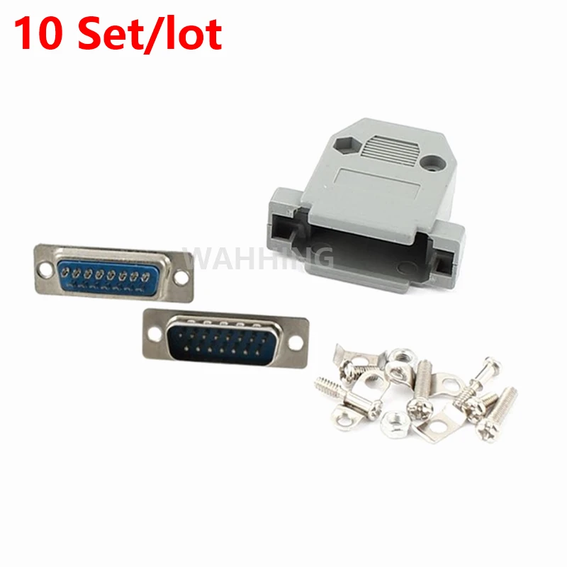 

10pcs DB15 VAG serial port connector 15Pin male socket Plug connector D-Sub 15 Pin copper adapter with Plastic Case DIY HY1251