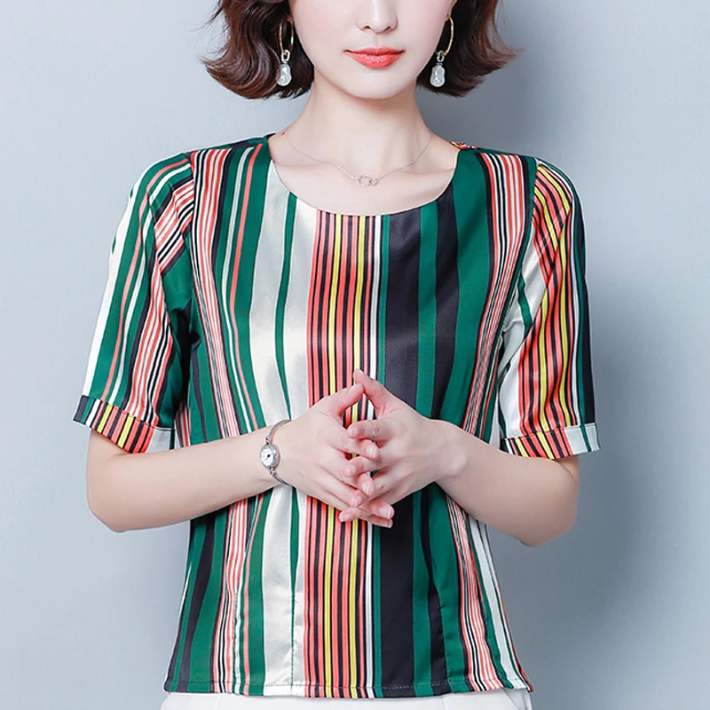 

2019 Summer New Striped Women Blouse Short Sleeve O-Neck Loose Fashion Causal Lady Shirt Plus Size Women's Clothing Tops
