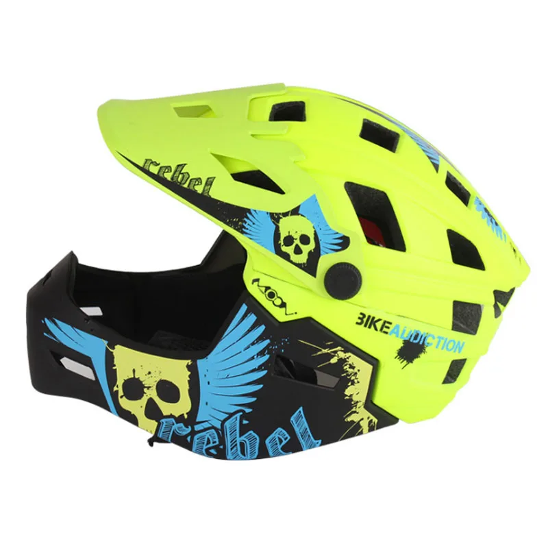 MOON Men Women Child Cycling Helmet High Quality Mouth Guard Mountain MTB DH Bicycle Helmet& Bike Helmet 47-58cm - Цвет: Fluorescent Green