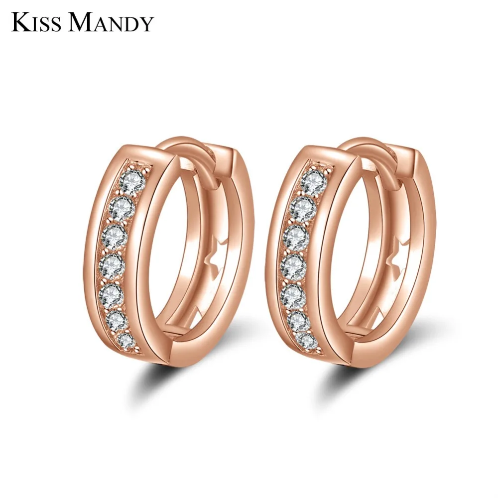 Женские сережки кольца с цирконием KISS MANDY в офисном стиле LE101|fashion hoop earrings|hoop