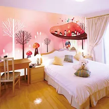 Заказная ткань и текстильные обои для стен матовый шелк для детской спальни фрески мультфильм персонаж деревья птица бесшовные