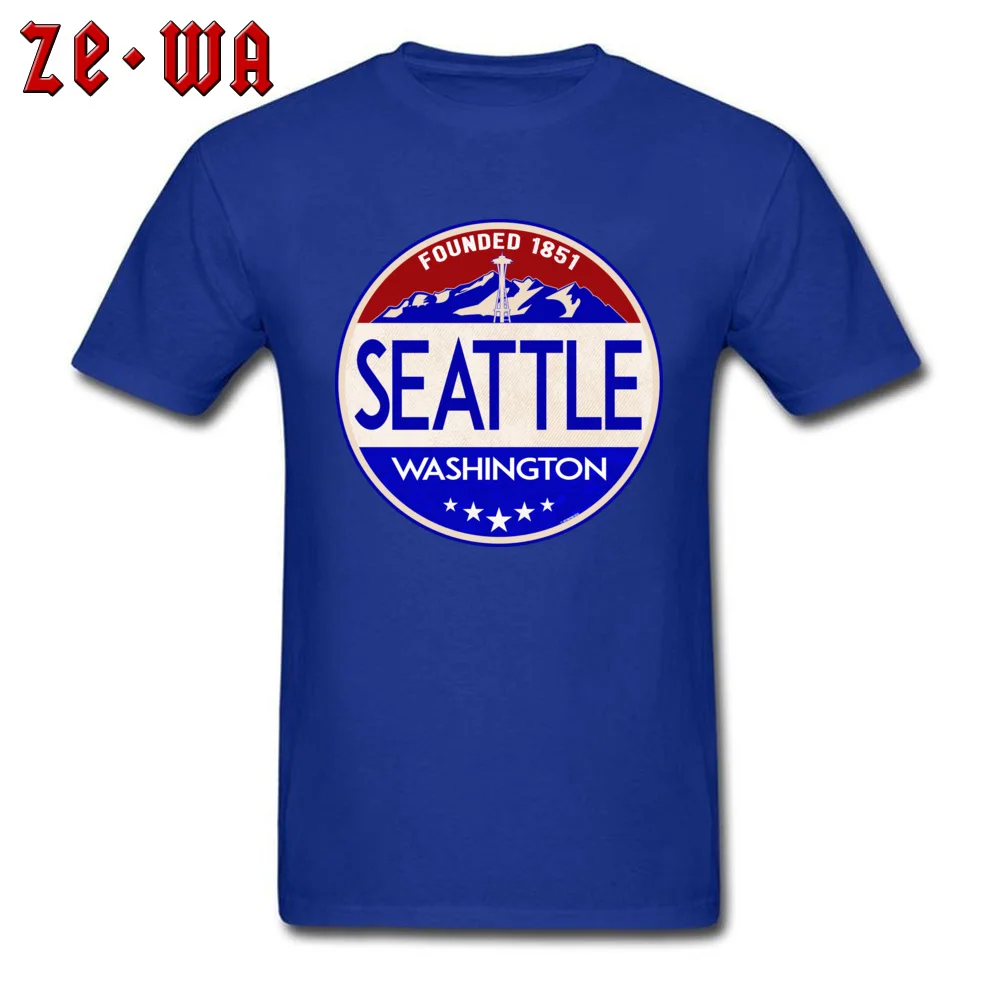 Custom Short Sleeve Tops T Shirt Thanksgiving Day Crewneck 100% Cotton Male T-shirts Funny Custom Tee Shirt Cute SEATTLE WASHINGTON MOUNT RAINIER NATIONAL PARK blue