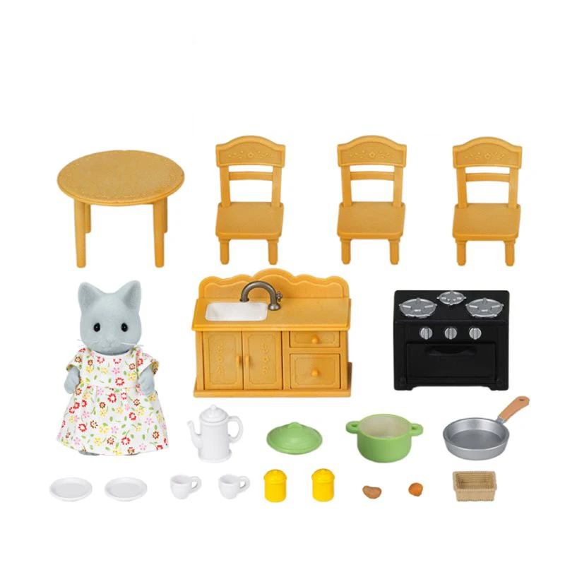 Sylvanian Families кукольный домик, мебель, аксессуары для кухни, столовой, сцены, игровой набор w/Cat, фигурка девочки, детская игрушка, подарок, Новинка