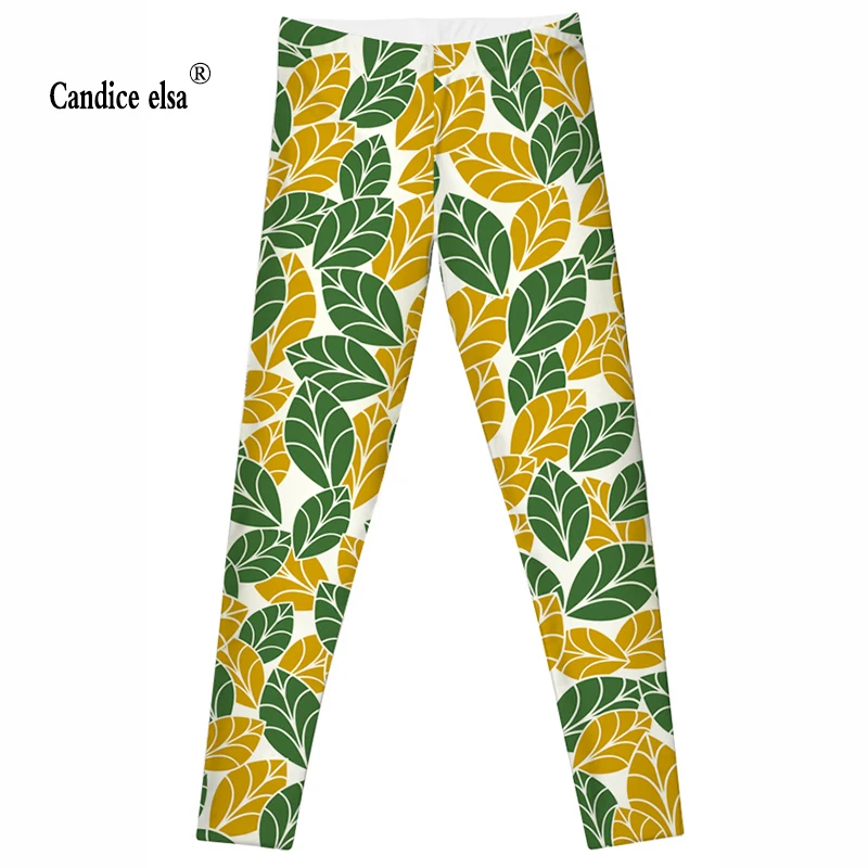 CANDICE ELSA women leggings elastic fitness legging leaf