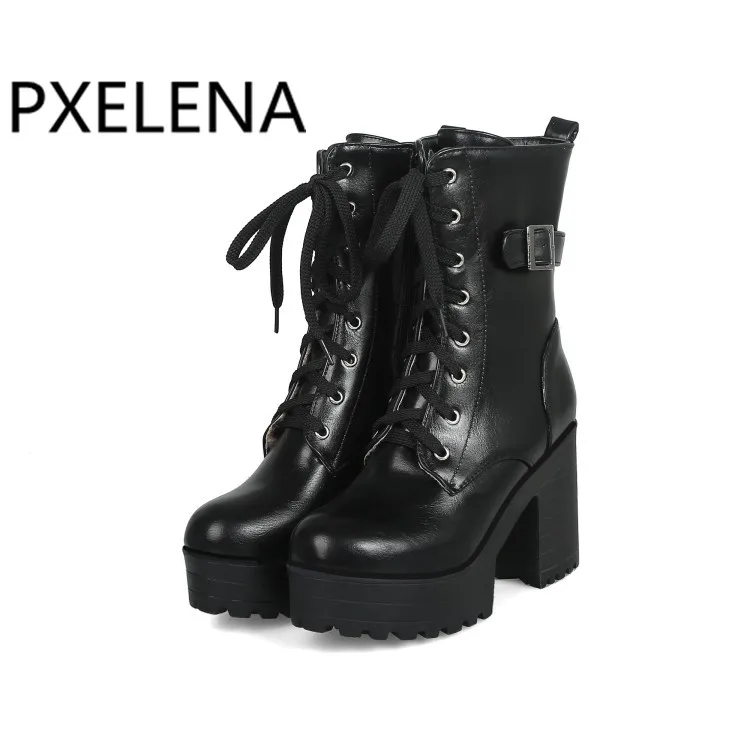 Ботильоны PXELENA женские на толстой платформе винтажные боевые полусапожки в стиле