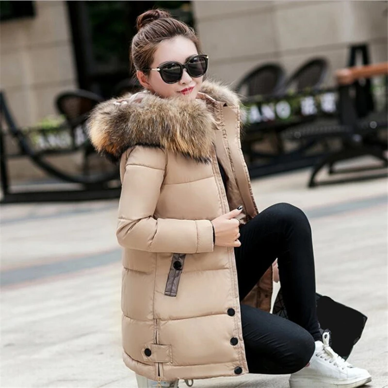 New 2018 Winter Jacket Women Coats Artificial raccoon hair collar Female Parka black Thick Cotton Padded Lining Ladies Coats