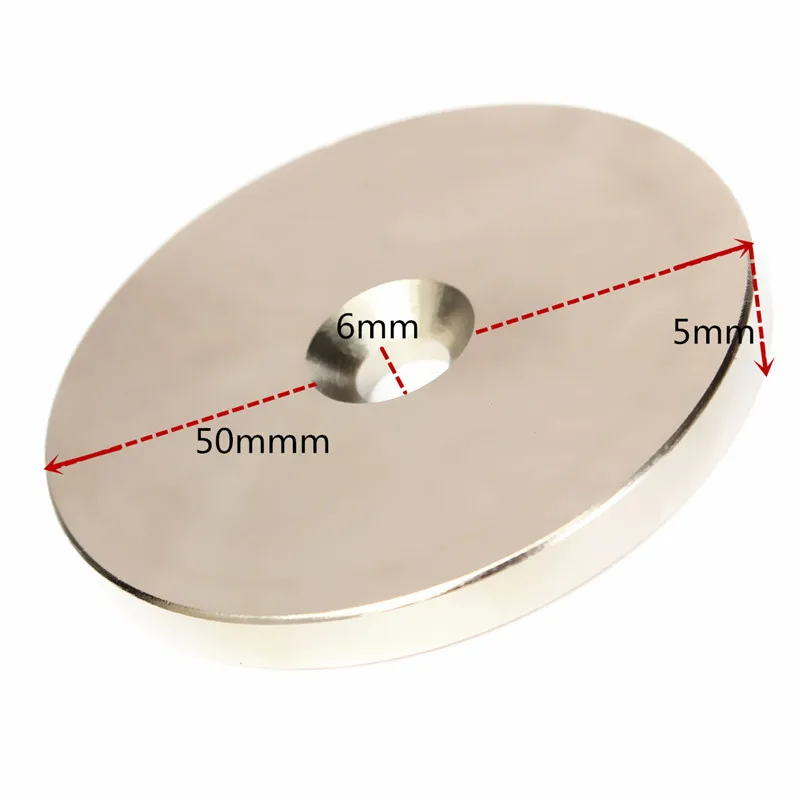 Новинка, 2 шт., 50x5 мм, отверстие 6 мм, N52, потайное кольцо, магниты, редкоземельный неодимовый постоянный магнит, сделай сам, Нео, трудно отделить