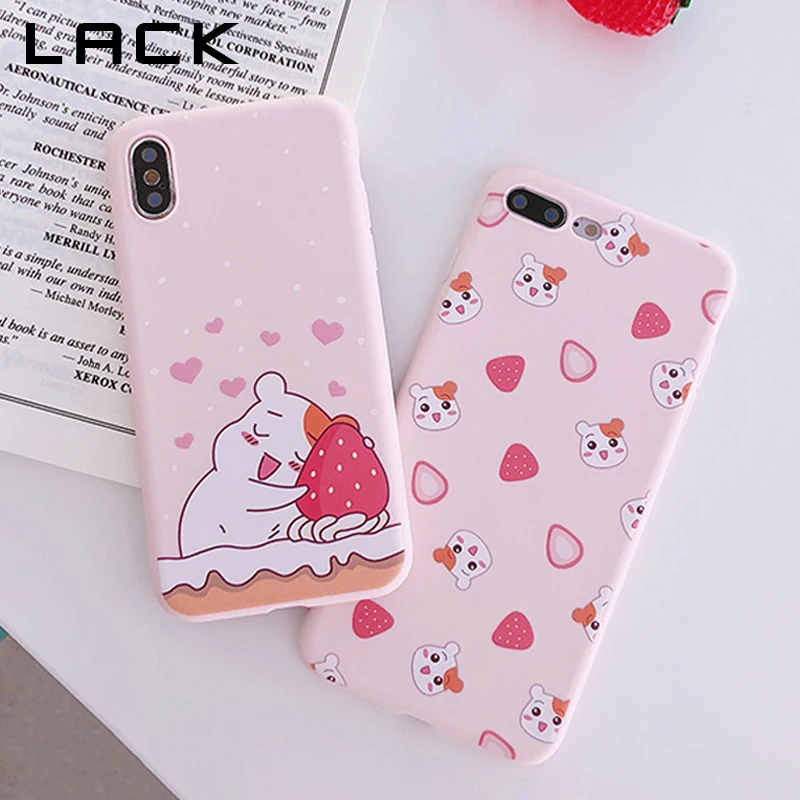 

LACK Strawberry Hamster Phone Case For iphone X Case For iphone 6 6S 7 8 Plus Fashion Soft TPU Back Cover Lovely Cartoon Cases