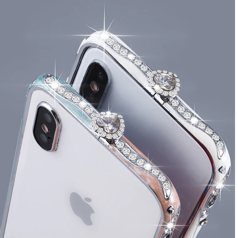 Разноцветный чехол с сердечками для iPhone XS X, роскошный алюминиевый бампер для iPhone 8, 7, 6 Plus, чехол с бриллиантами для iPhone XR, XS Max