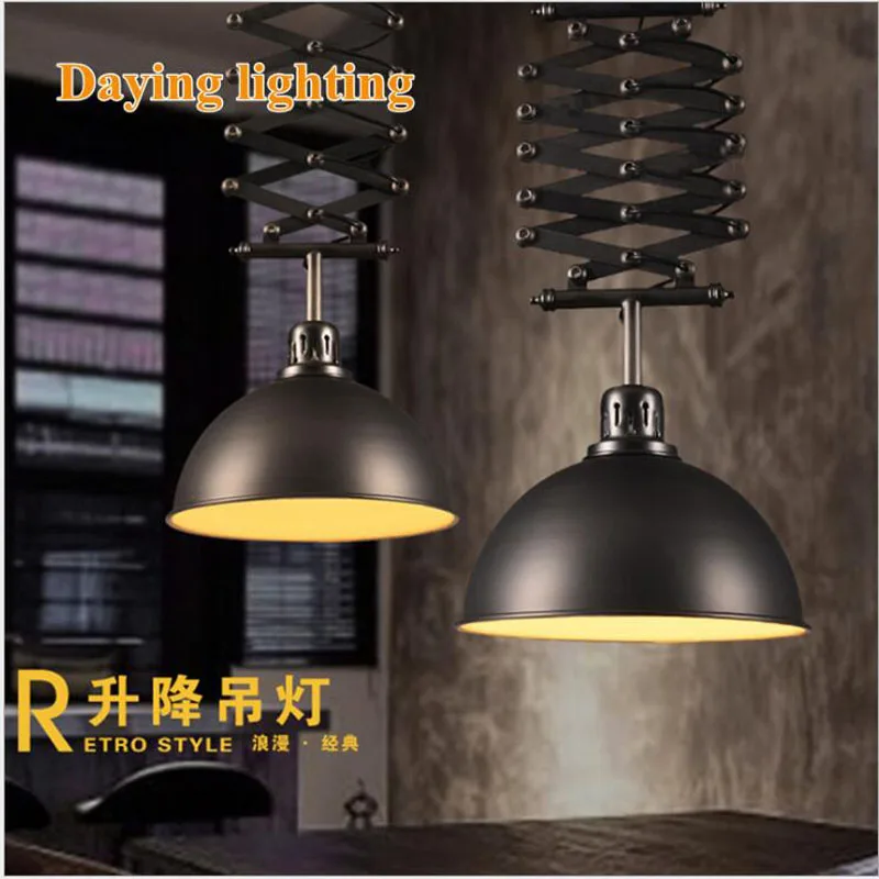 

L Retro industrial wind wrought iron lifting telescopic chandelier clothing store cafe bar ceiling chandelier LED