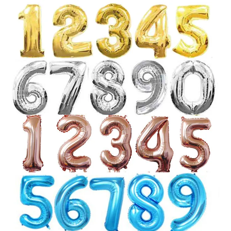 

32 Inches Digital Figure 0-9 Number Foil Balloons Birthday Party Wedding Event Say Love Decor Supplies Gold Silver Available