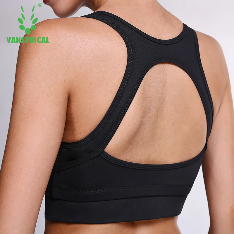 Vansydical Sports Bra Womens Backless Gym Yoga Bra Running Shockproof Breathable Push Up